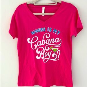 Pink Graphic V-Neck Tee with Fun Slogan size M